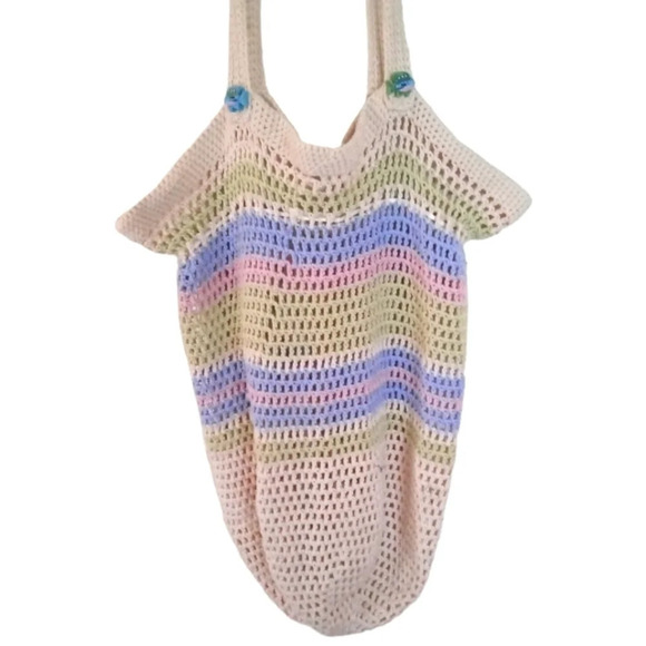 Handmade Very Cute Crochet Striped Fish Themed Beach Bag / Farmers Market Bag - Picture 4 of 6